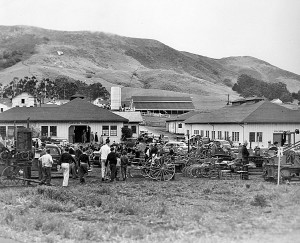 Local merchants displayed tractors, haybalers, harrows, and other farm equipment to 1939 Poly Royal visitors.
