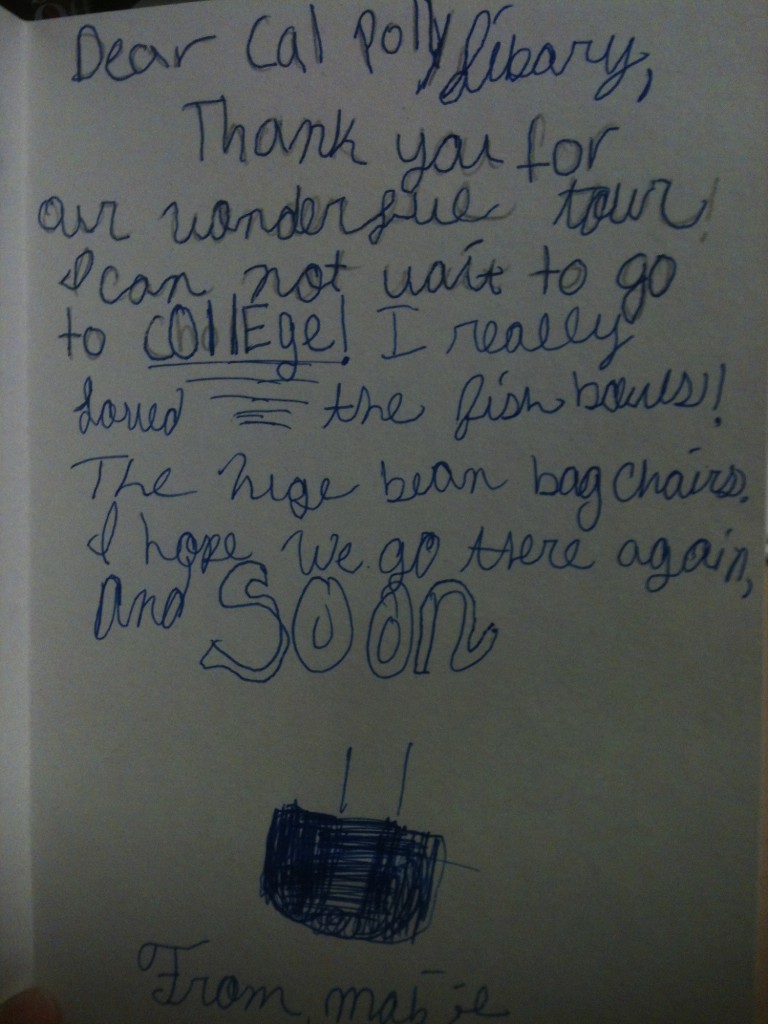 Photo of a thank you note from fourth grader