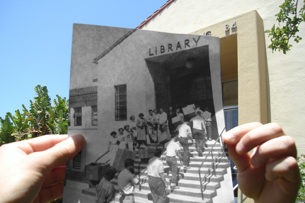 Photo of Dexter Library 1948 and today; Historic image (1948) courtesy University Archives