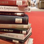 Photo of biology and philosophy books in Kennedy Library